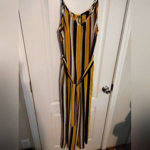 Ambiance sleeveless jumper with yellow, black, and white stripes, size L